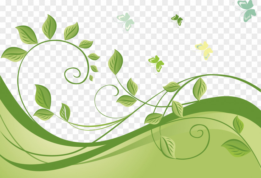 Leaves Butterfly Vine Pattern Vector Green Euclidean PNG