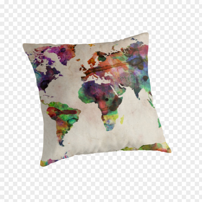 World Map Canvas Print Watercolor Painting PNG