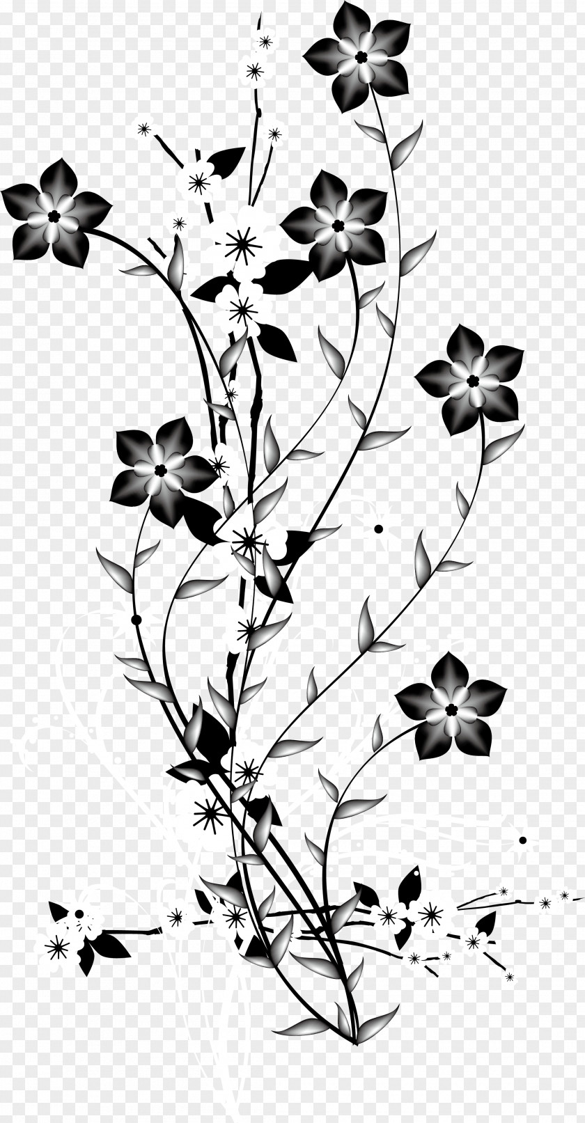 Black And White Decorative Background Vector Flowers Branch China Japan Flower Euclidean PNG