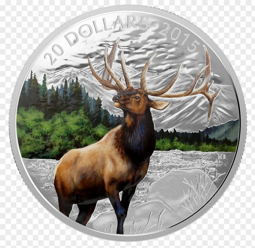 Canada Majestic Elk Deer Silver Coin PNG