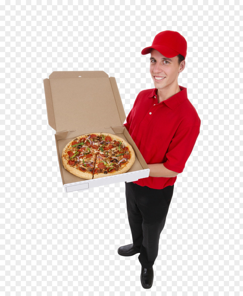 Pizza Delivery Courier In Red Take-out Stock Photography PNG