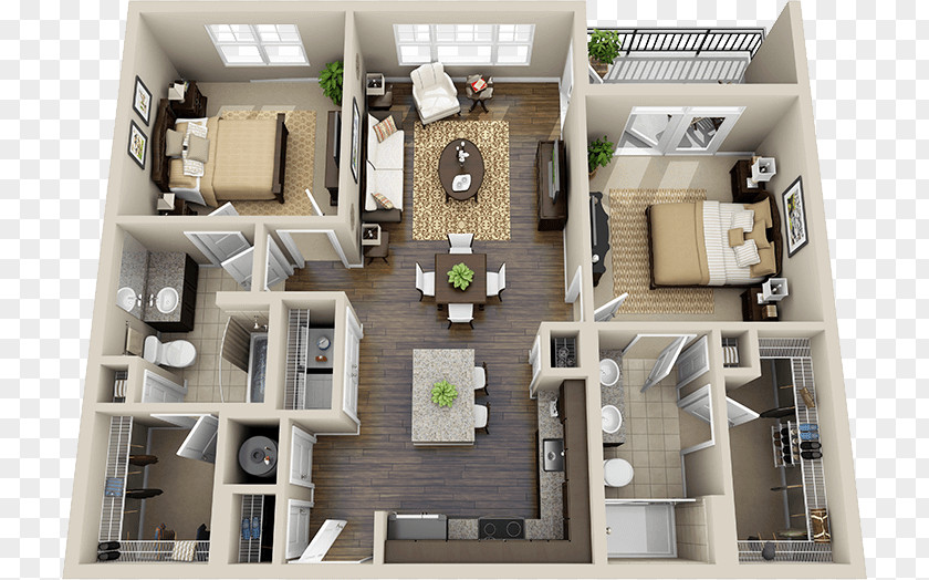 Apartment Bedroom House Plan 3D Floor PNG