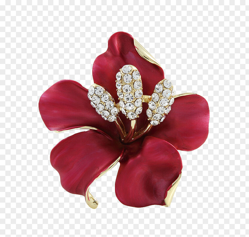 Lily Red Rhinestone Brooch Fashion Accessory Barrette Headband PNG