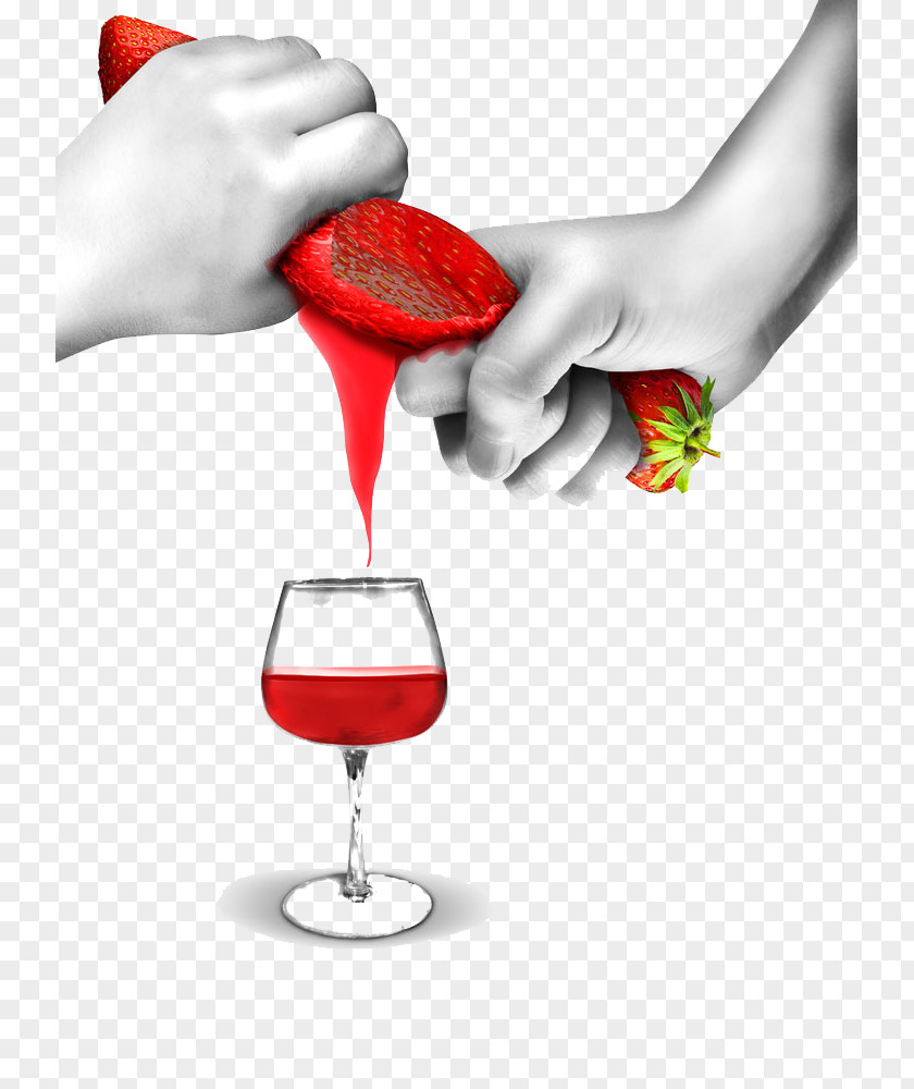 Wine Creative Advertising Design Red Juice Glass Cocktail Garnish Strawberry Cream Cake PNG