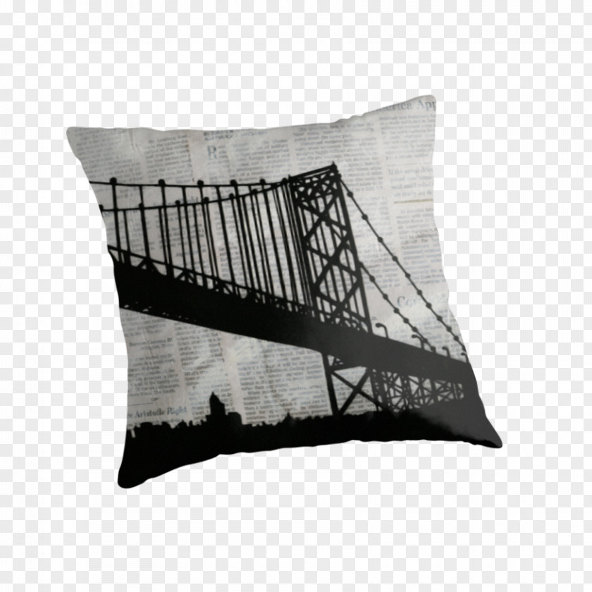 Black And White Cityscape Collage Paper Art Watercolor Painting Cushion PNG