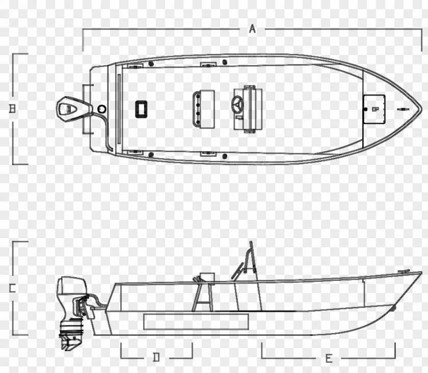 Boat Technical Drawing Center Console Line Art PNG