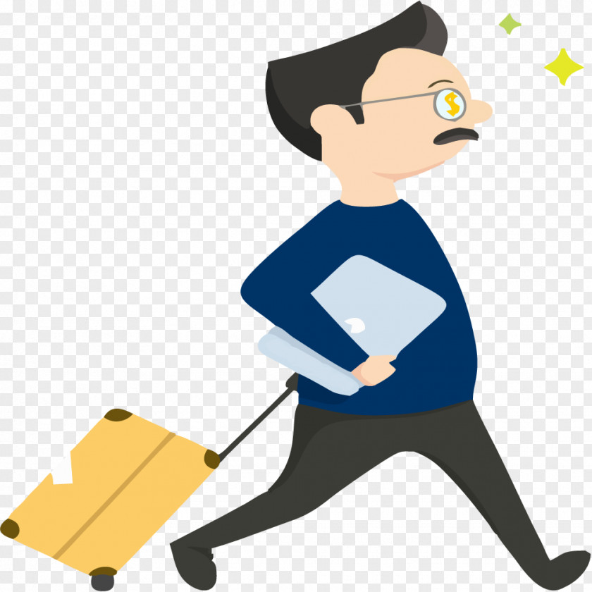 Business Man Pulling Luggage Baggage Suitcase Travel Clip Art PNG