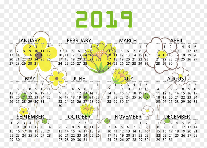 Floral Design Line Font Pattern Calendar PNG