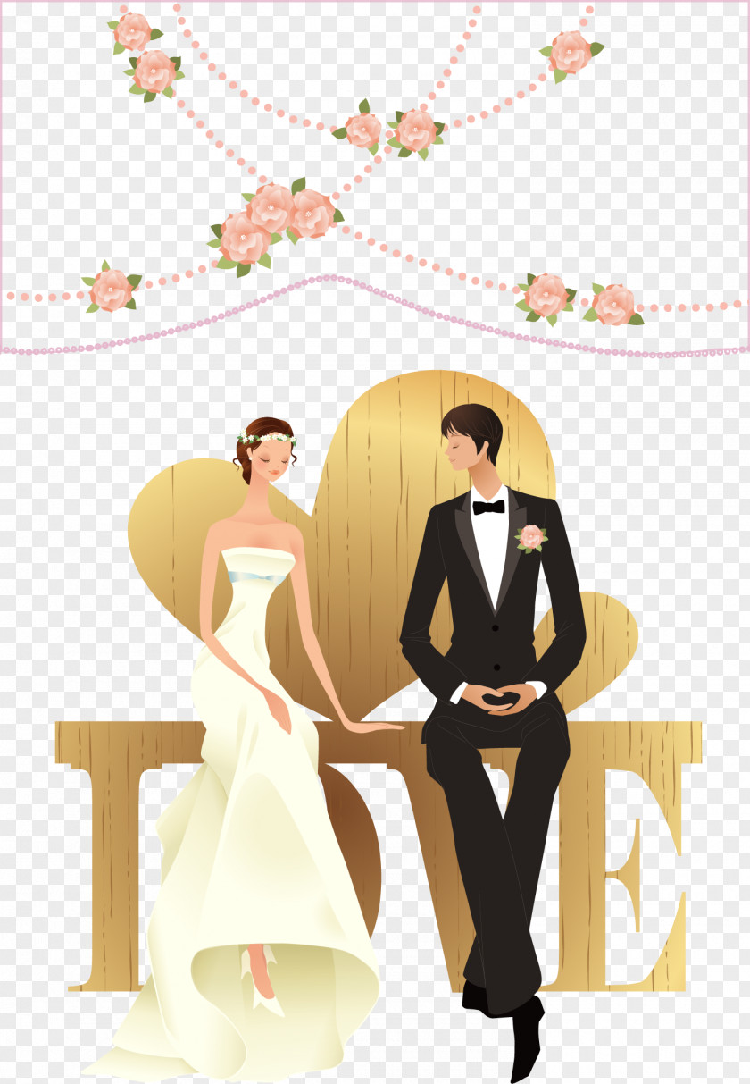 Vector Couple Wedding Invitation Cake Topper PNG