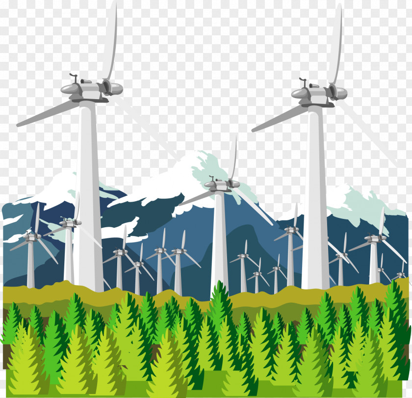 Suburban Power Train Wind Farm Windmill Electricity Generation Euclidean Vector PNG