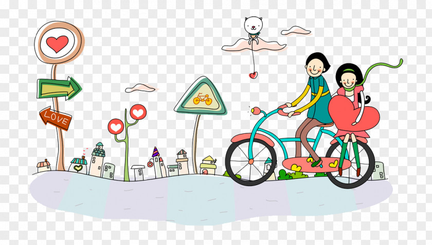 Cartoon Men And Women Cycling Bicycle Significant Other Romance PNG
