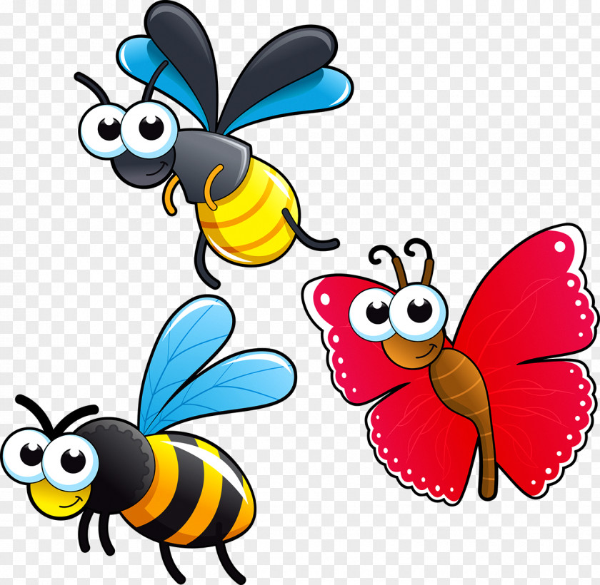 Butterfly Bee Insect Cartoon Drawing Clip Art PNG
