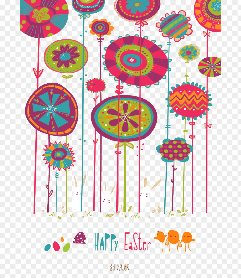 Creative Design Flowers Greeting Card Cartoon Illustration PNG