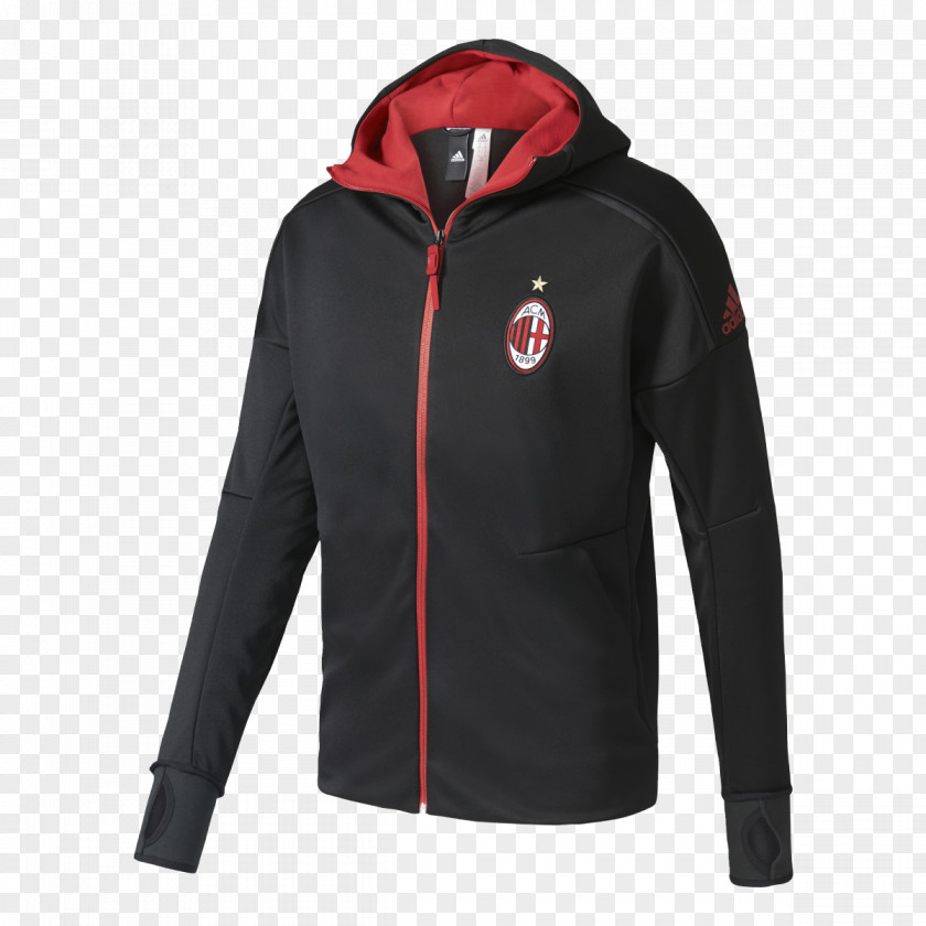 Adidas Black Jacket With Hood Hoodie A.C. Milan PNG