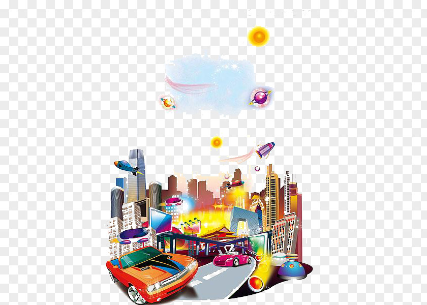 Cartoon City Material Graphic Design PNG