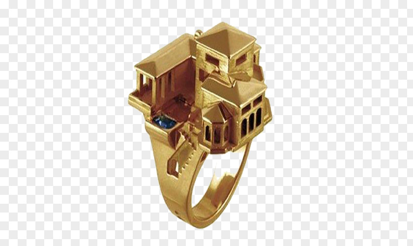 Golden Retro Building Ring Jewellery Bijou Necklace Gold PNG