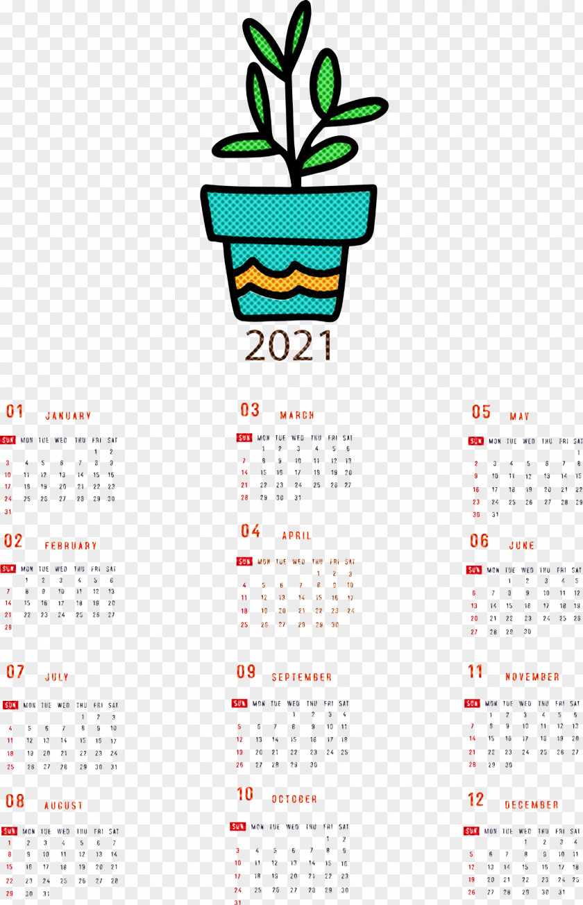 Printable 2021 Yearly Calendar PNG