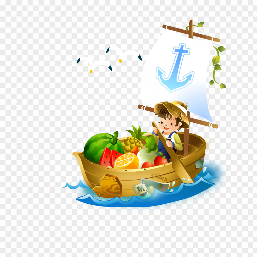 Children Rowing Cartoon Boat Illustration PNG