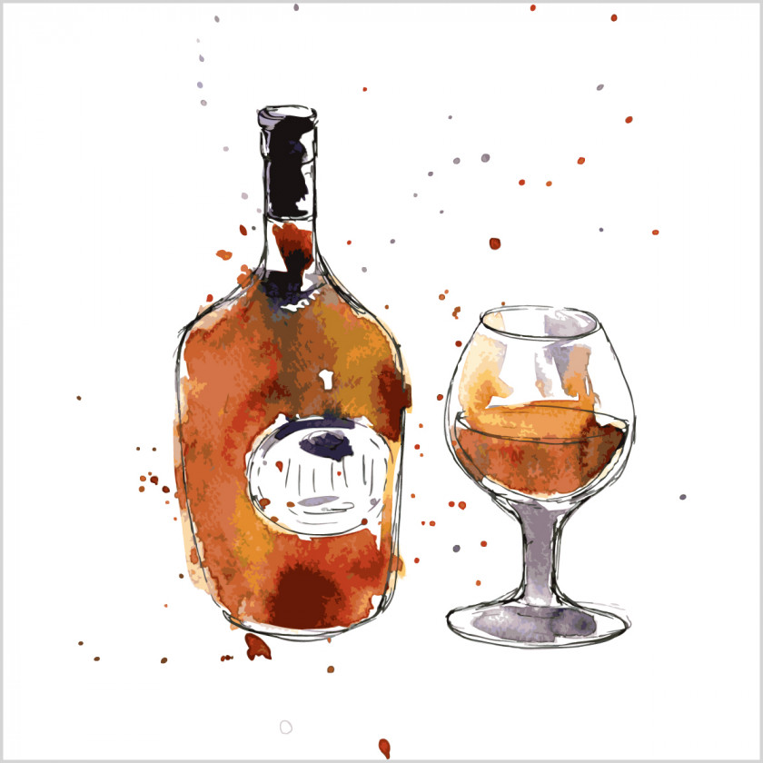 Cognac Champagne Wine Drawing Watercolor Painting PNG