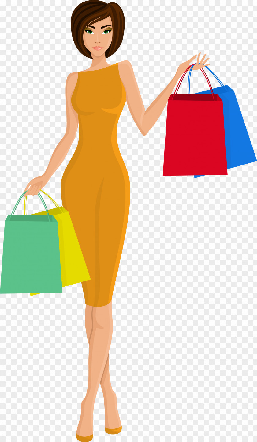 Beautiful Woman Shopping Bag PNG