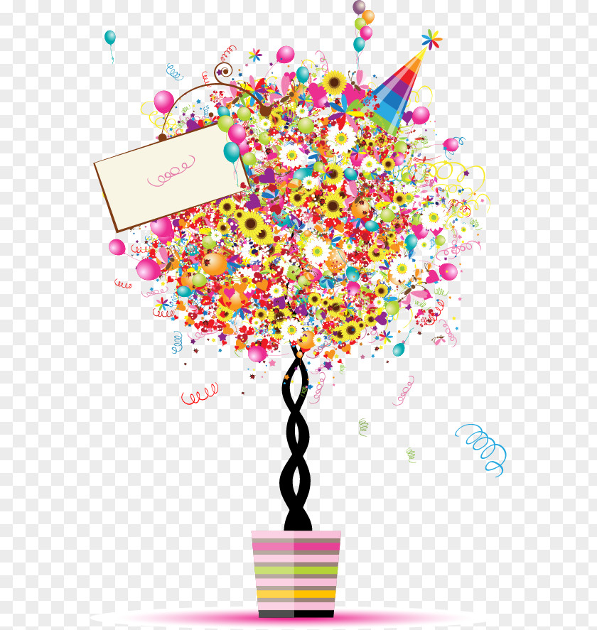Colorful Creative Trees Birthday Balloon Holiday Illustration PNG