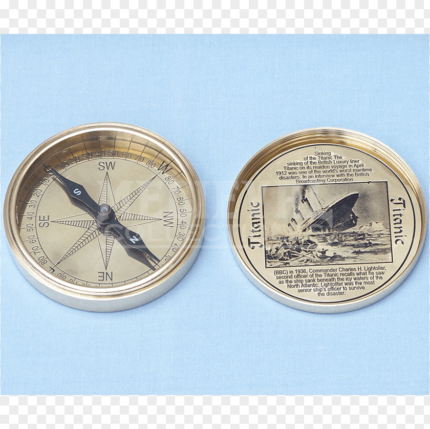 Coin Ship Compass Brass Silver PNG
