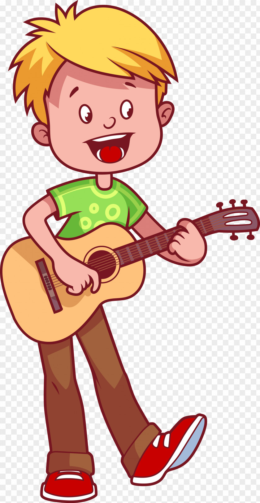 Children Playing Guitar Cartoon Illustration PNG