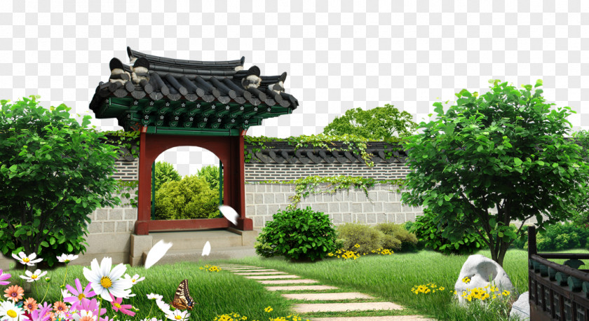 Fresh Garden Background Material South Korea Hanbok Map Download PNG