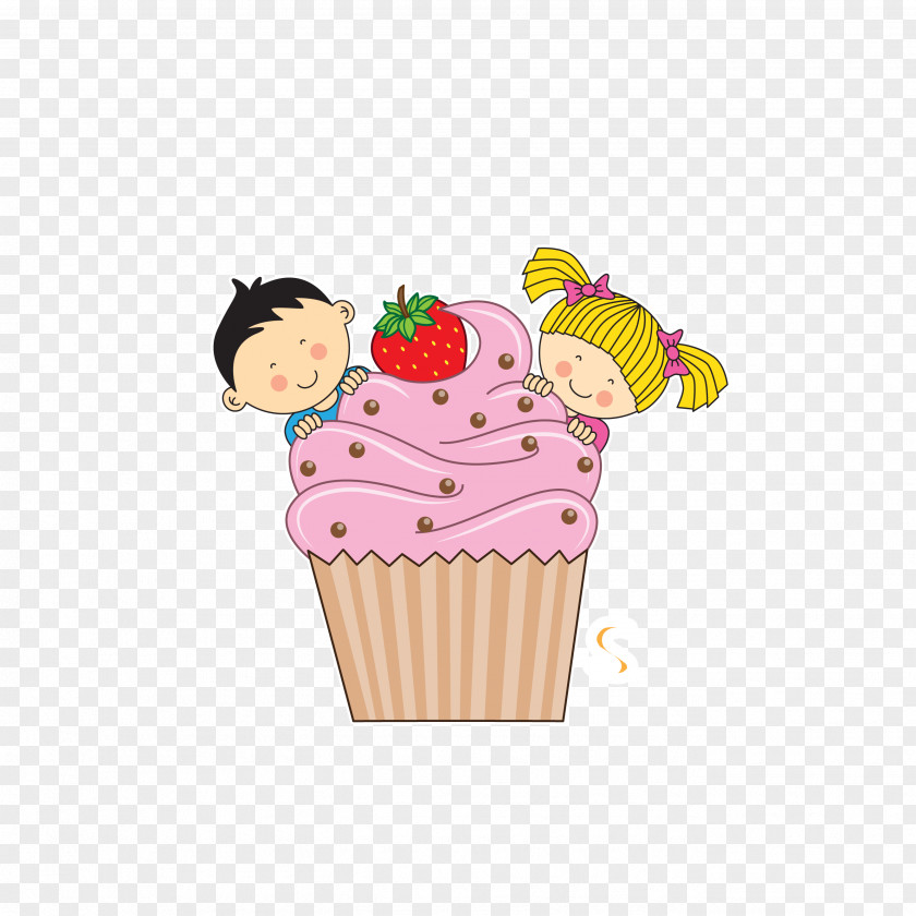 Vector Pink Ice Cream Kids Child Cupcake PNG