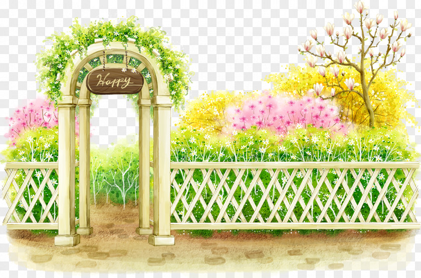In Front Of The Park Landscape Flower Garden Illustration PNG