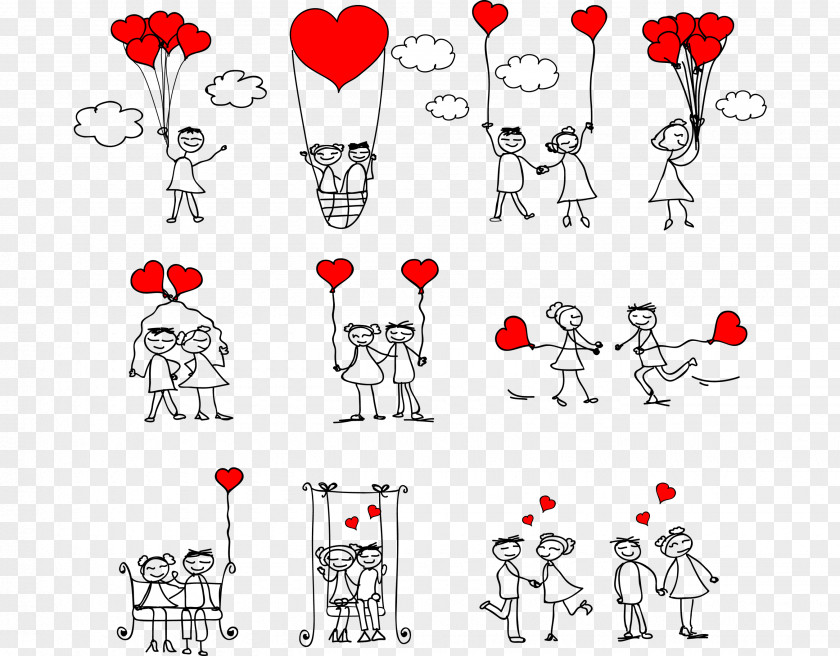 Love Couple Painted Decoration Vector Material Stick Figure Illustration PNG