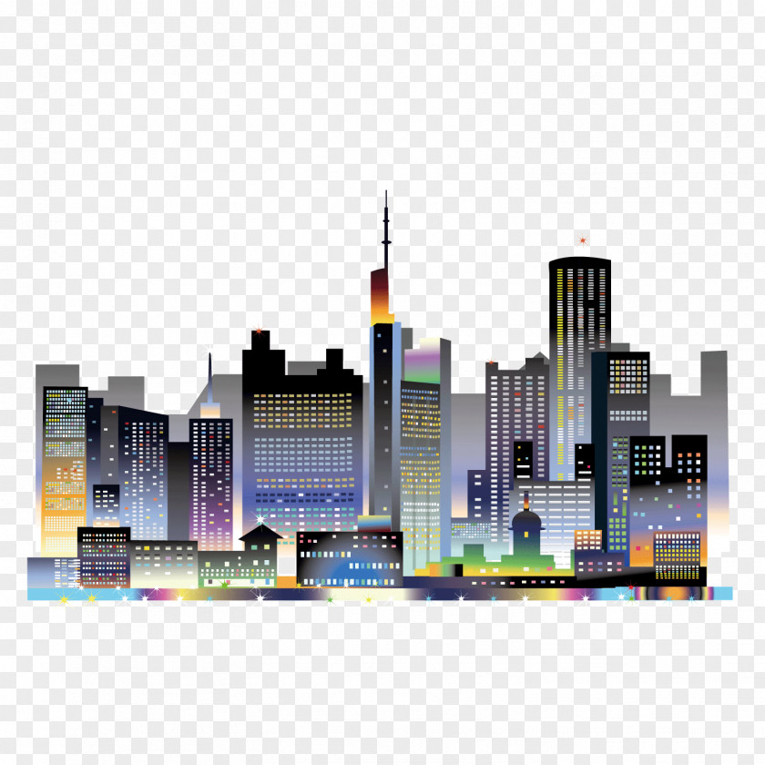 Vector Cartoon Lights Bright City Night Sky Landscape Euclidean PNG