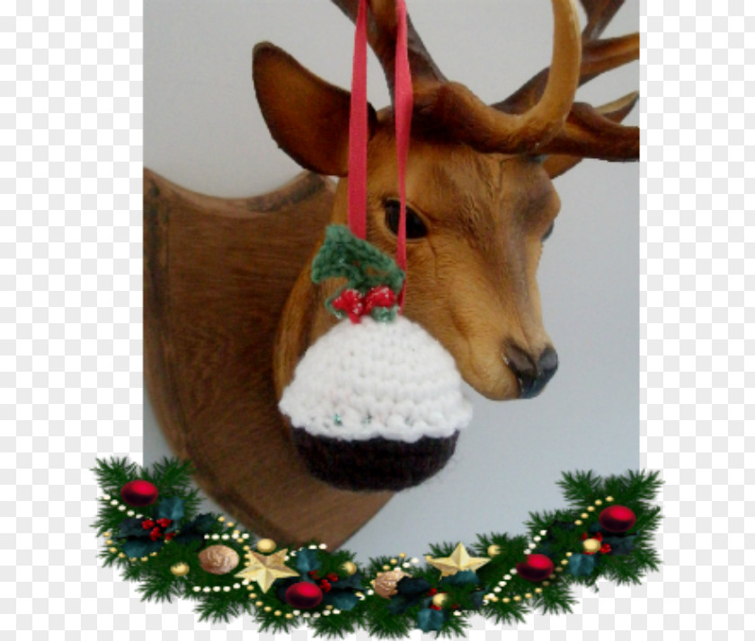Antique Pudding Reindeer Christmas Ornament Antler Garland PNG
