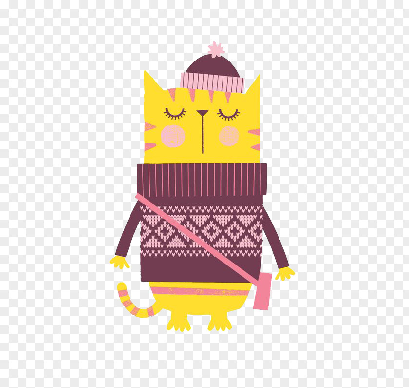 Wearing A Coat Of Yellow Cat Kitten Drawing Cartoon Illustration PNG