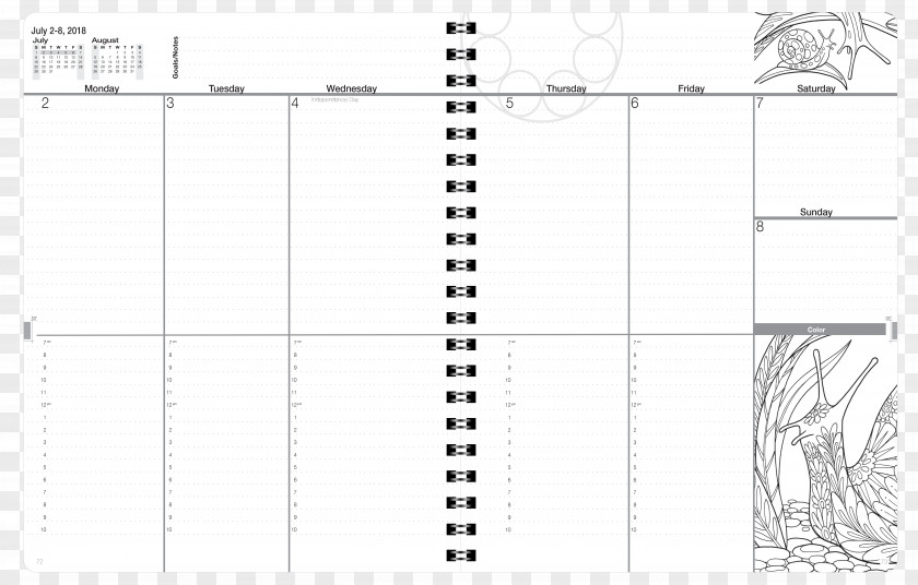 Day Planner Coloring Book Line Art Black And White PNG