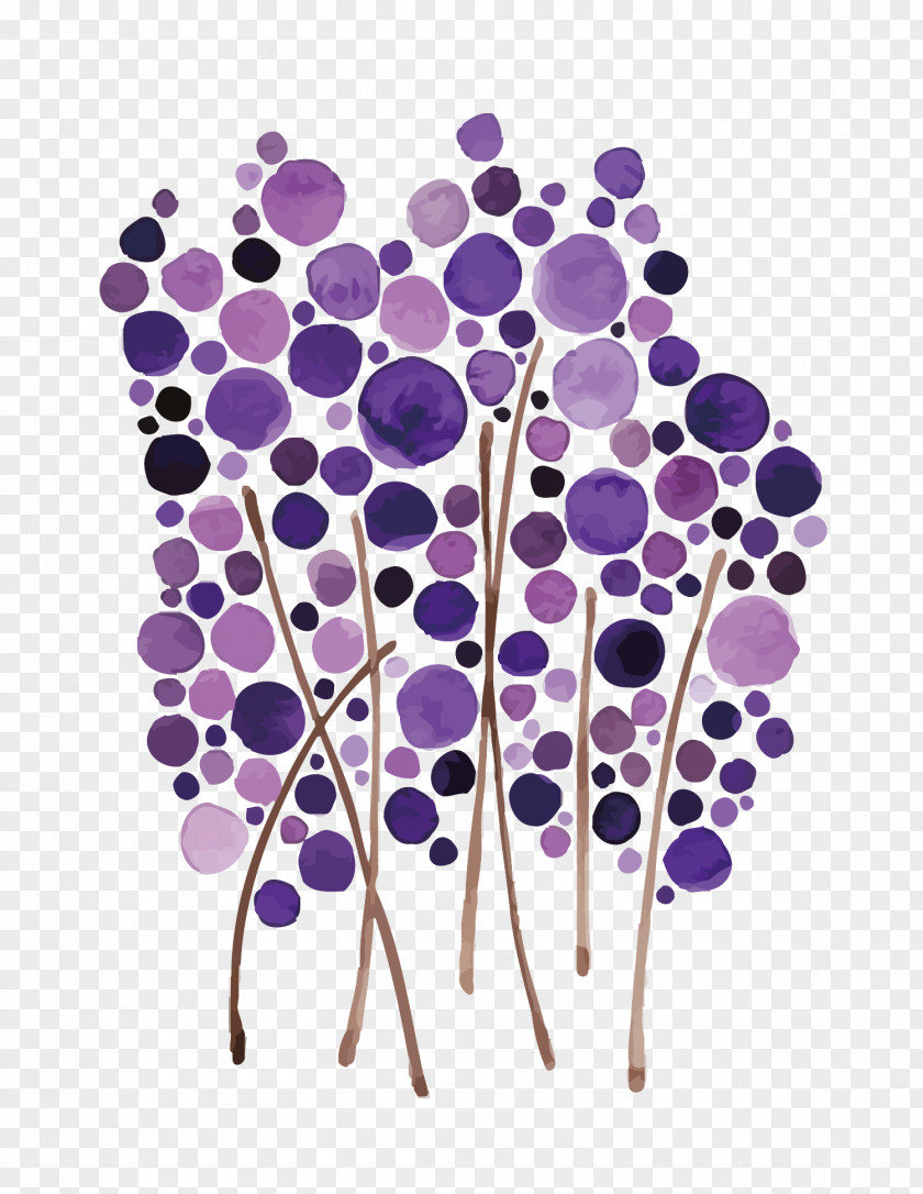 Vector Purple Wave Point Tree Visual Arts Watercolor Painting Wall Decal PNG