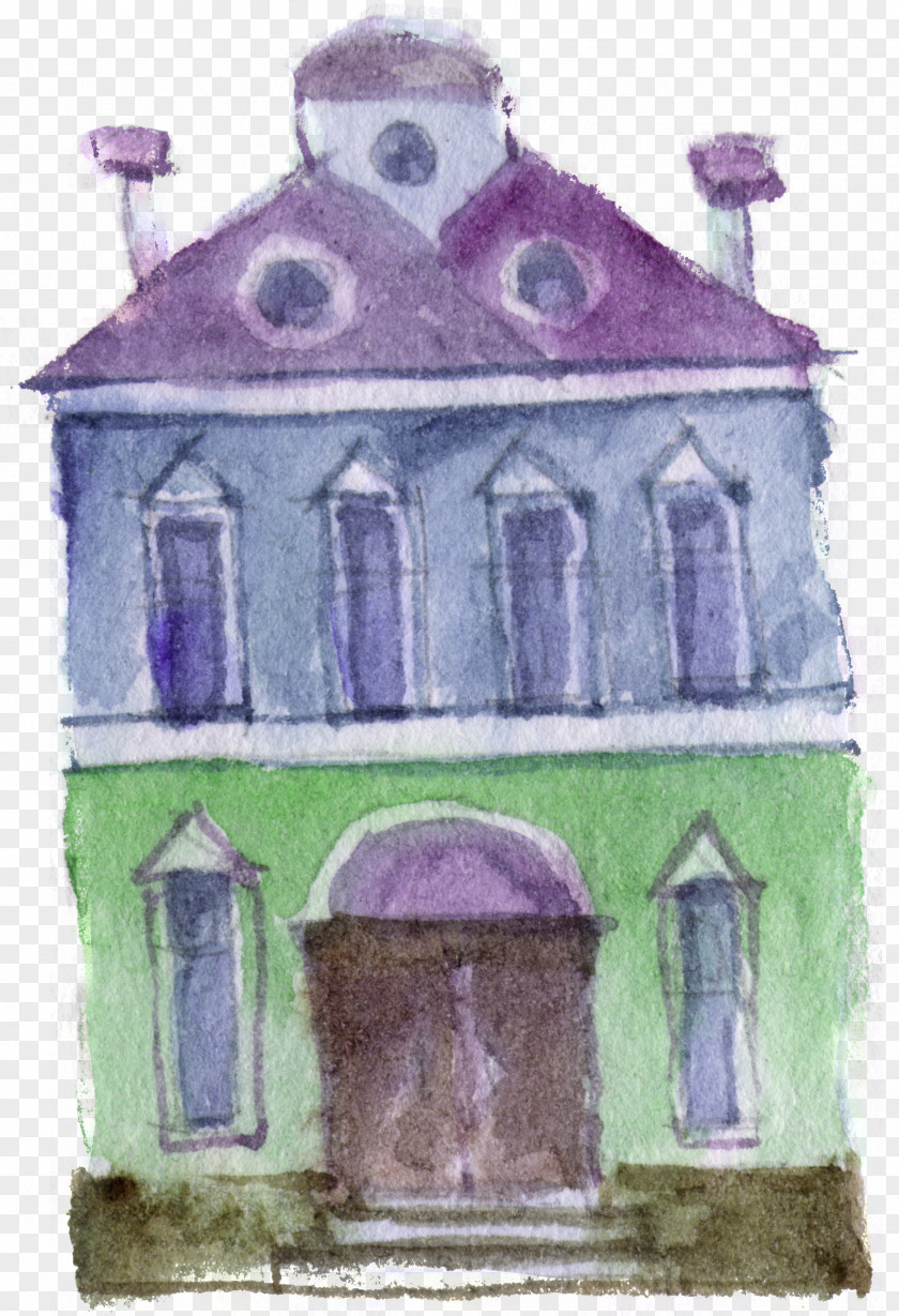 Castle Chapel Watercolor Painting Purple PNG