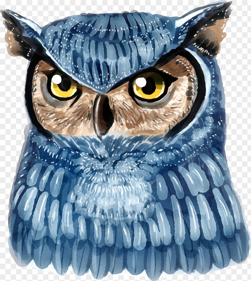 Blue Hand Painted Owl T-shirt Illustration PNG