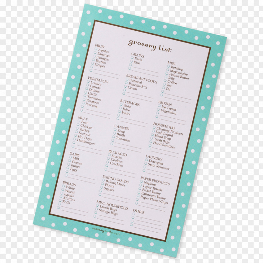 Shopping List Paper Turquoise Font PNG