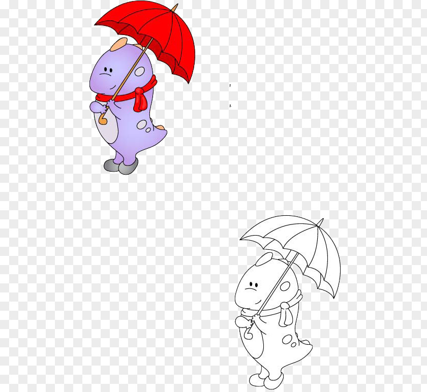 Umbrellas Stick Figure Cartoon Dinosaur Picture [ Comics Illustration PNG