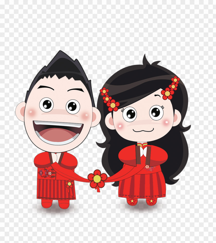 Cartoon Bride And Groom Chinese Marriage Wedding PNG