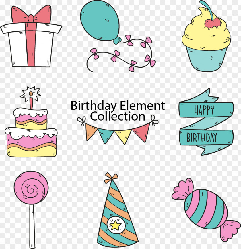 Vector Hand-drawn Cartoon Birthday Party Cake Clip Art PNG