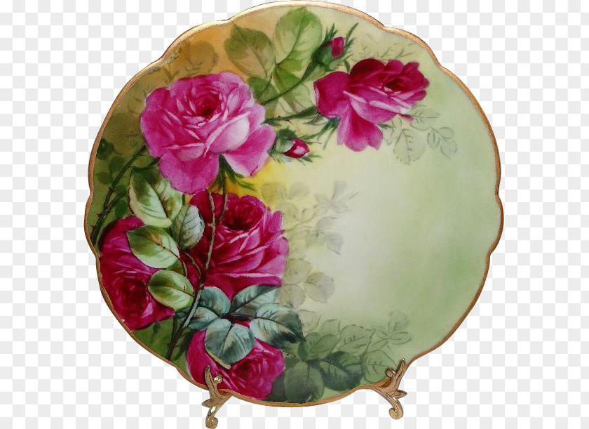 Plate Limoges Porcelain Garden Roses PNG