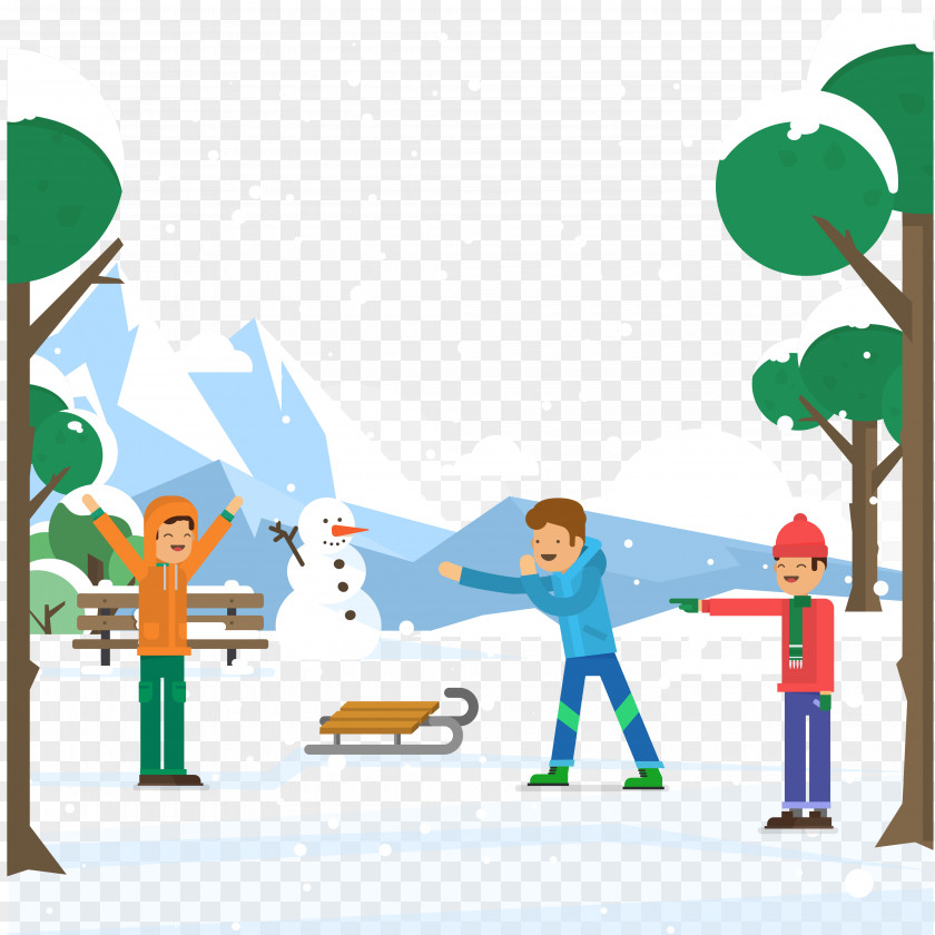Vector Snow Child Play Illustration PNG