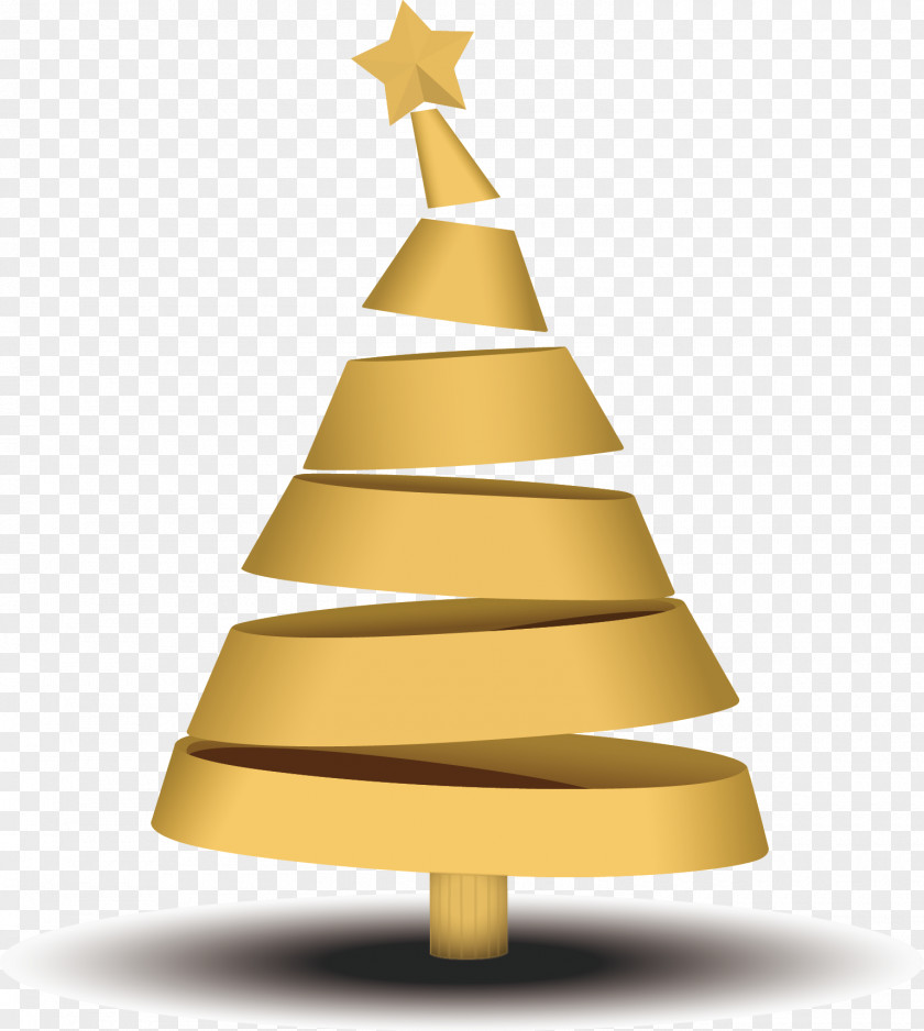 Christmas Tree Decoration Elements Golden Ribbon Free Material PNG