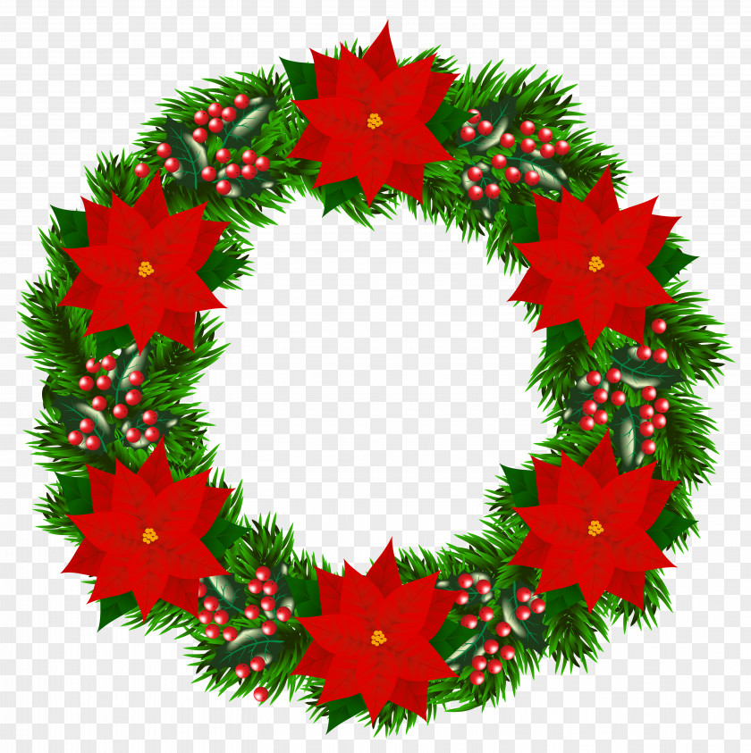 Christmas Wreath With Poinsettia Clipart Image Tree Santa Claus PNG