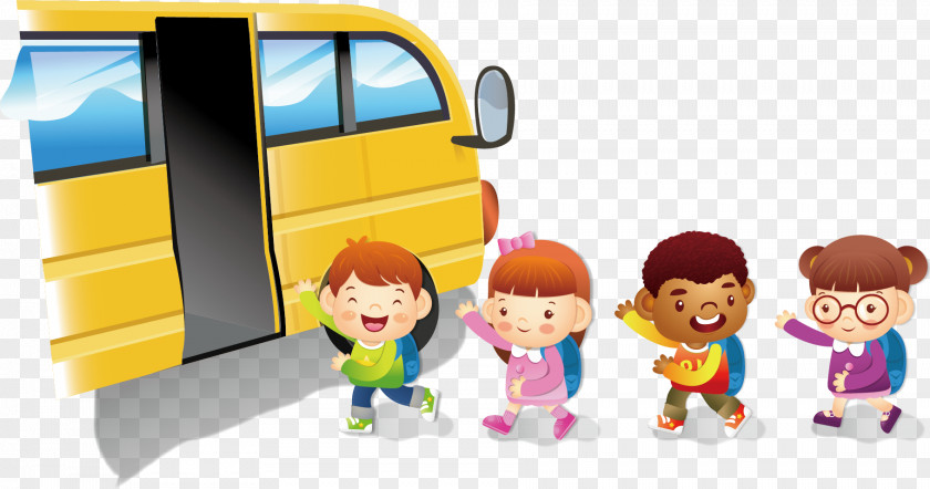 School Bus Element Cartoon Illustration PNG