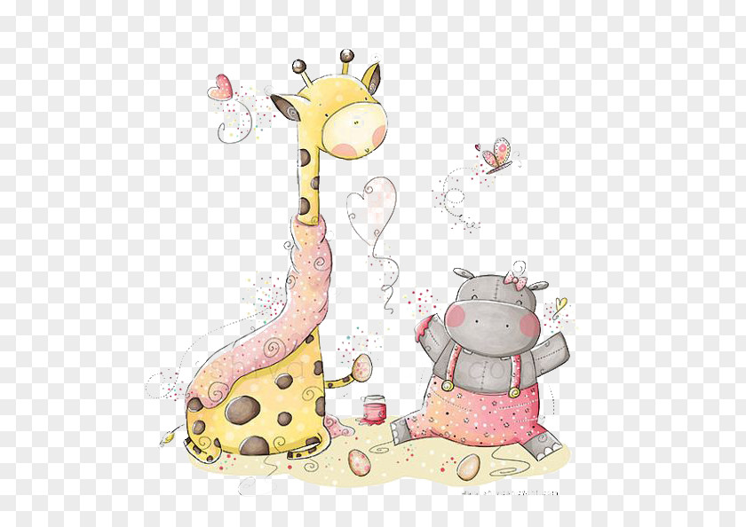 Giraffe Child Nursery Art Printmaking Illustration PNG