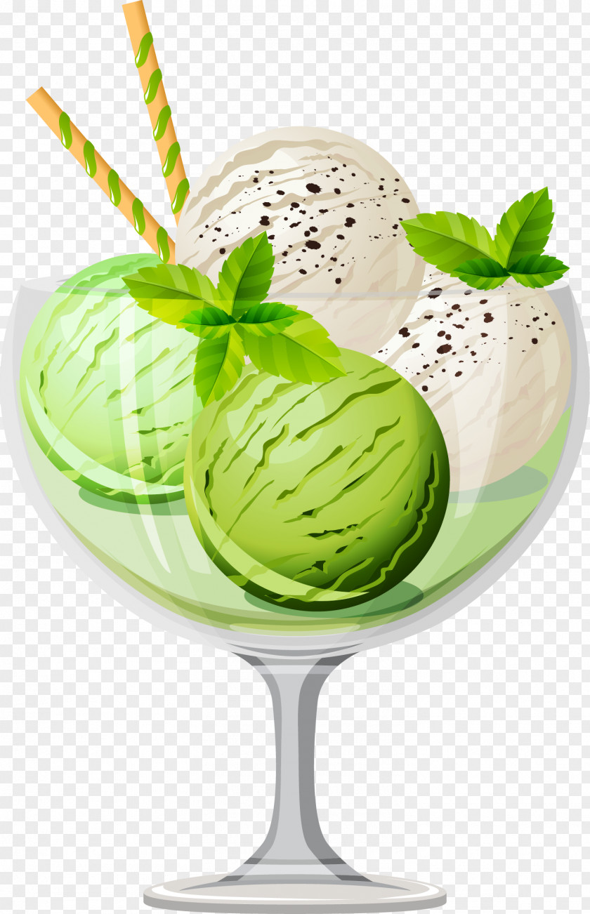 Hand Painted Watermelon Coconut Ice Cream Cone Sundae PNG