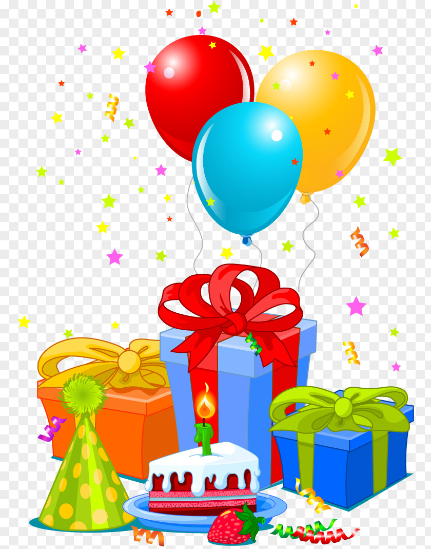 Vector Birthday Gifts And Balloons Cake Happy To You Happiness Clip Art PNG